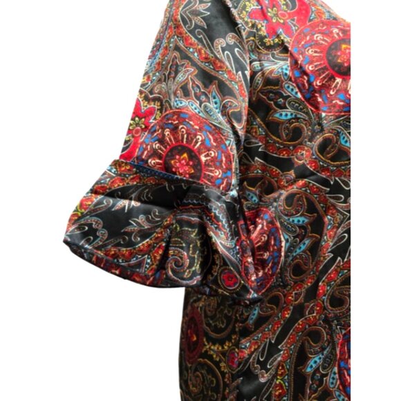 Floral & Geometric Design V-Neck Ruffled Sleeve Bohemian Women Blouse (XL) NEW - Picture 6 of 13